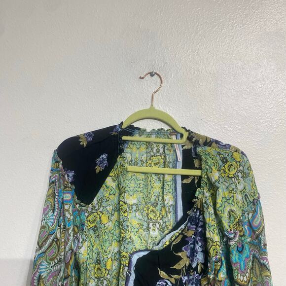 Free People Green Gemini Mixed Print Blouse Sz S - Picture 3 of 11